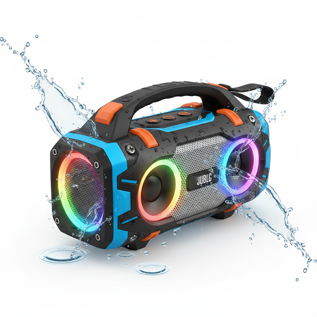 Caixa de som bluetooth portátil à prova d'água com RGB e respingos de água
