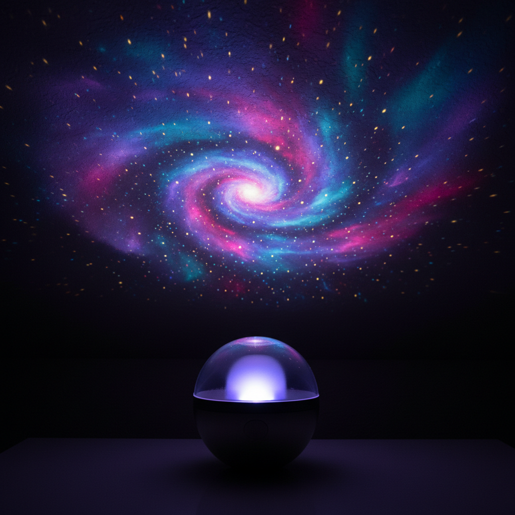 Projetor galáxia LED projetando estrelas coloridas no teto