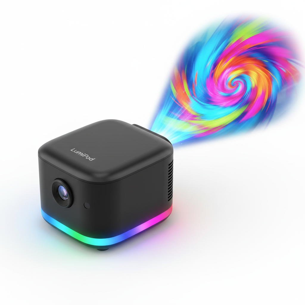 Mini projetor portátil com luzes RGB coloridas