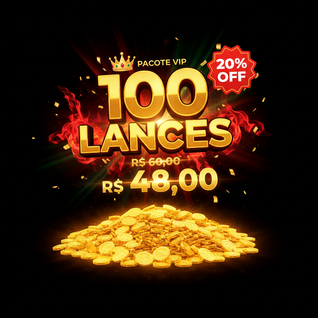 Pacote 100 Lances VIP com 20% de desconto MIX LEILÃO