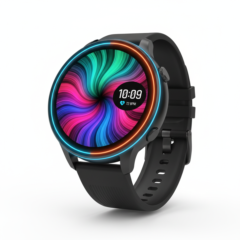Smartwatch moderno com tela colorida e design neon