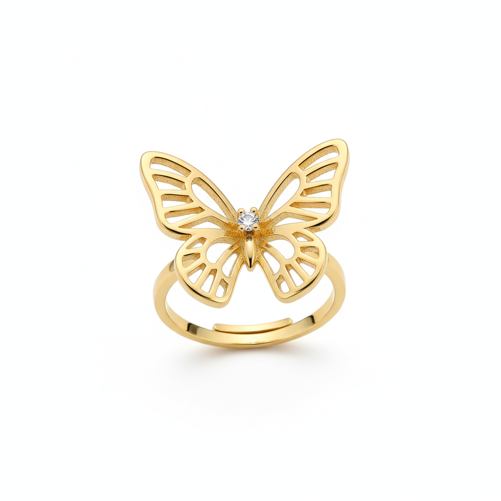 Anel Ajustável Borboleta Dourado