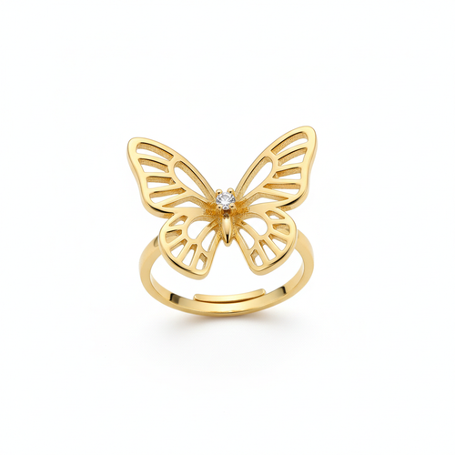 Anel Ajustável Borboleta Dourado