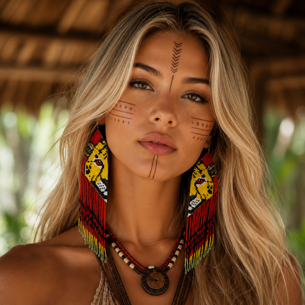 🔥 Brinco Artesanal Onça Selvagem – Elegância Étnica Exclusiva que Encanta e Impressiona